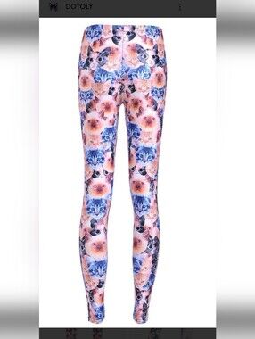 Crazy Cats Cat Print Leggings With Cat Faces Tan & Blue Size Large 10
